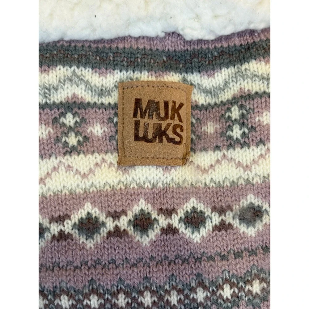 Muk Luks Womens Cabin Socks Pink Fair Isle Faux ShearlingLined Slipper Socks S/M